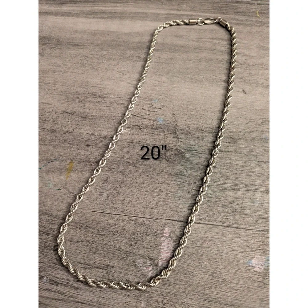 Silver Rope Chain Necklace 20 Inch Twisted Link Jewelry